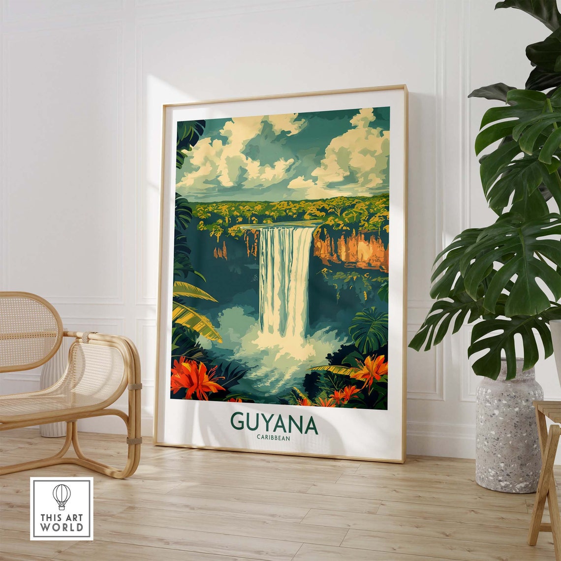 Guyana Caribbean Tropical Jungle Waterfall Rainforest Poster - Image 3