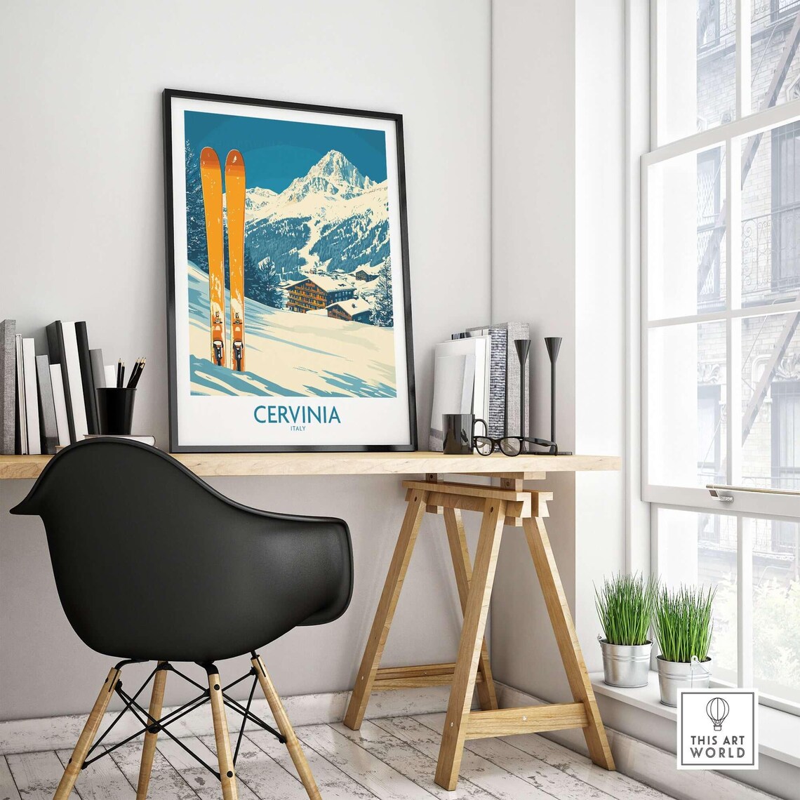 Cervinia Ski Wall Art, Italy Winter Sports Poster - Image 4