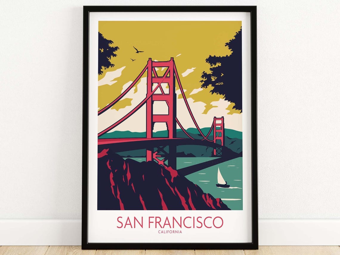 San Francisco California Golden Gate Bridge Vintage Travel Poster