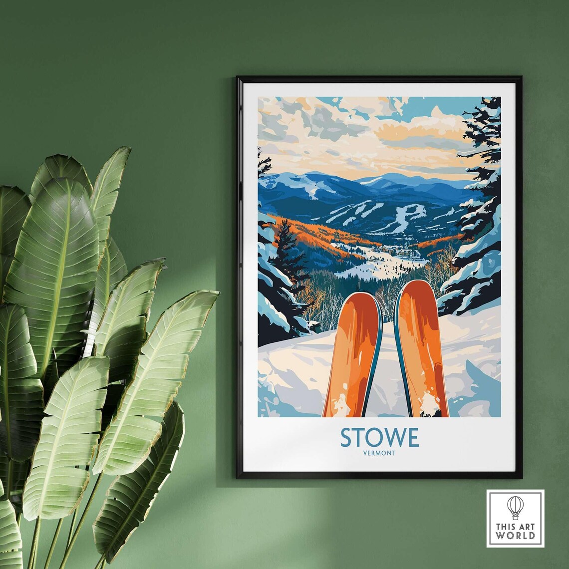 Stowe Valley Ski Wall Art, Vermont Winter Landscape - Image 2