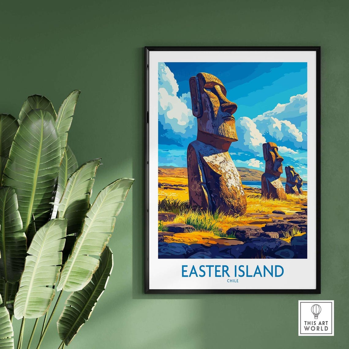Easter Island Chile Moai Statues Golden Grassland Travel Poster - Image 2