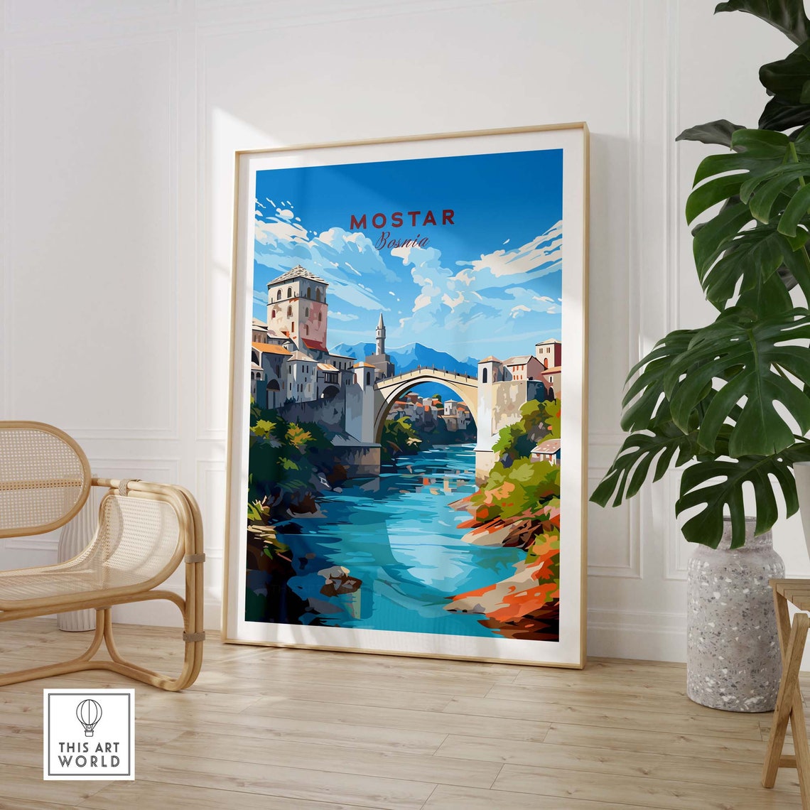 Mostar Bosnia Stari Most Old Bridge Neretva River Town View Poster - Image 2