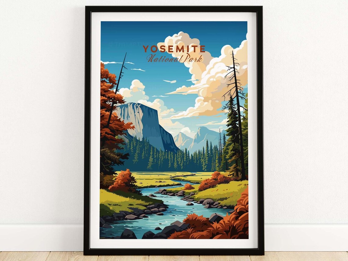 Yosemite National Park Art Print, Nature Illustration