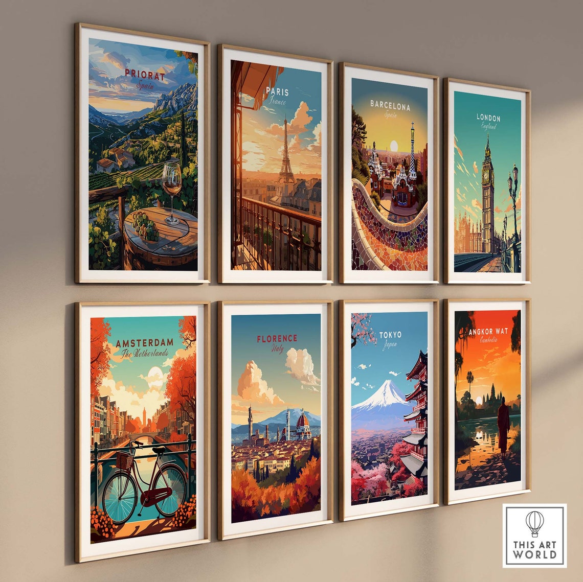 Priorat Spain Wine Glass Barrel Sunset Vineyard Scenic Poster - Image 3