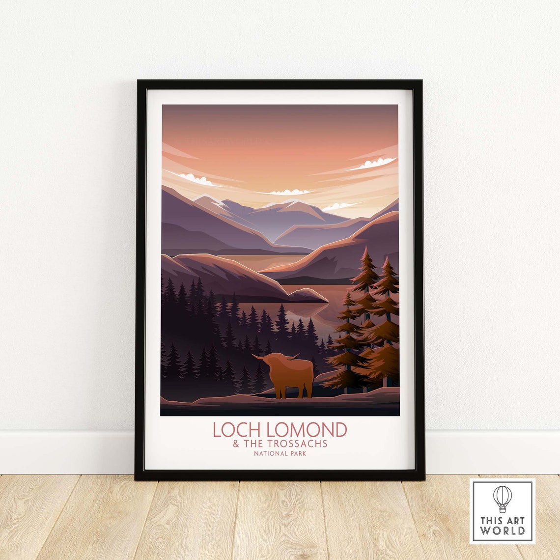 Loch Lomond Trossachs Highland Cow Lake Sunset Scenic Poster
