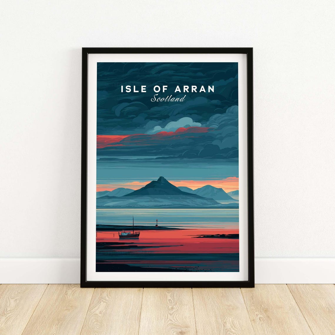 Isle of Arran Scotland Sunset Over the Calm Sea Travel Poster