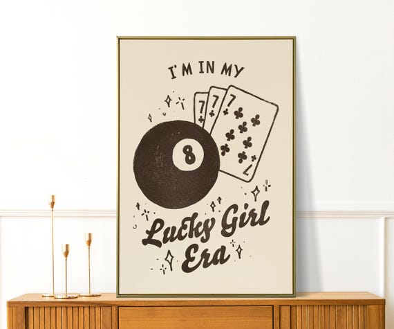 Lucky Girl Era Print Affirmation Wall Art Girly Gift Motivational Decor Preppy Apartment Cute Self Care