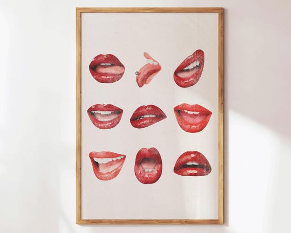 Retro Sexy Lips Poster Vintage Lipstick Print Trendy Wall Art For Apartment Pink Red