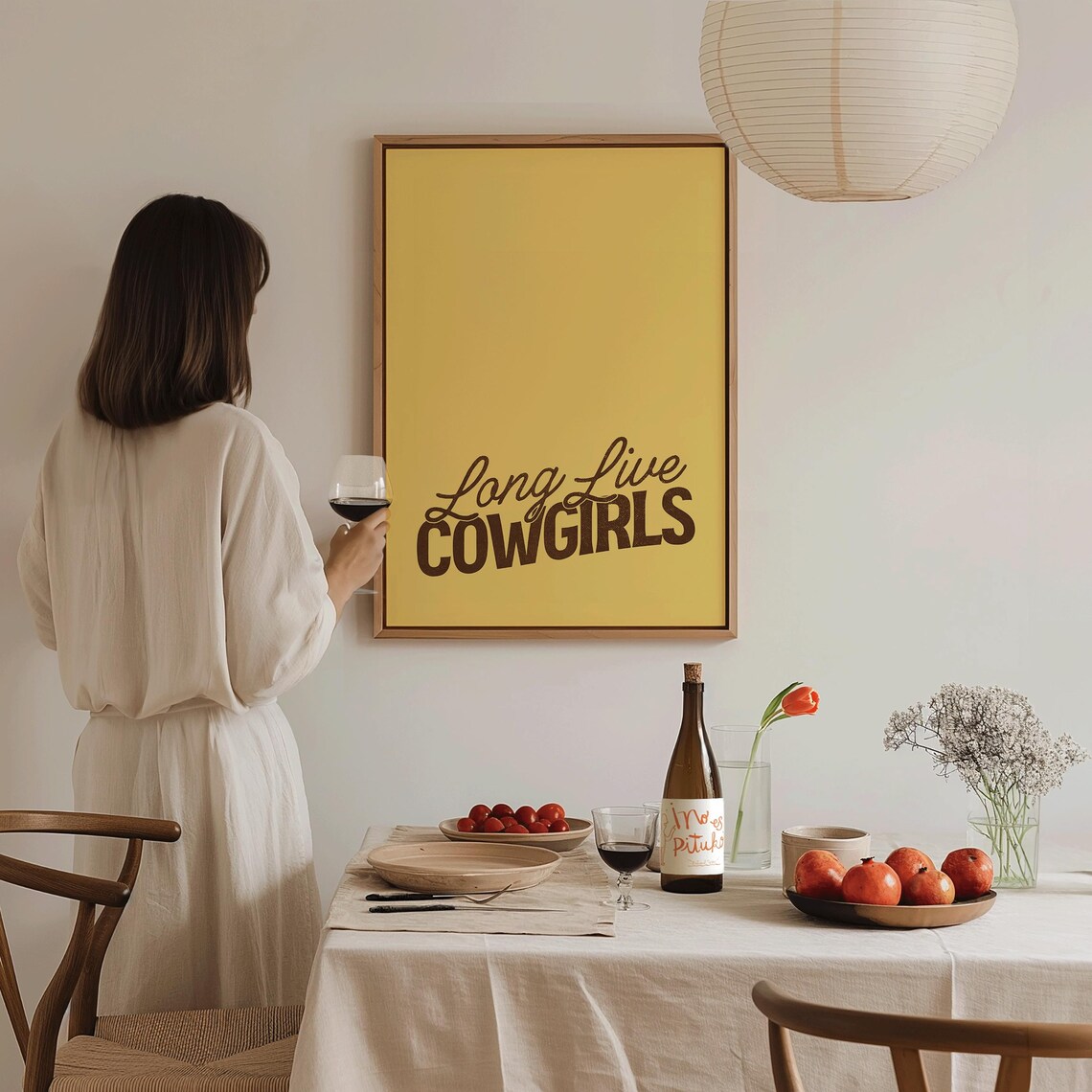 Long Live Cowgirls Yellow Retro Western Quote Typography Wall Art