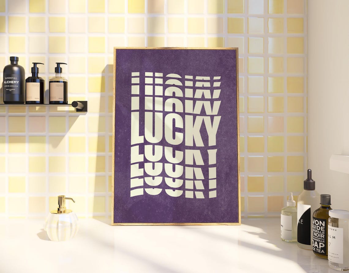 Lucky Wavy Cream Lettering on Rich Purple Retro Typography Poster