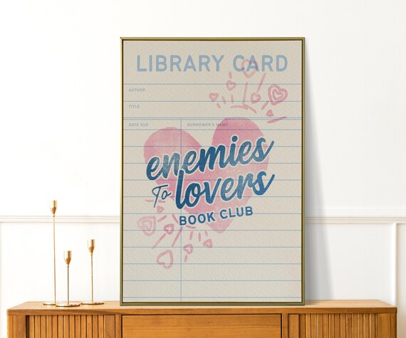 Enemies To Lovers Book Club Vintage Library Card Quote Poster