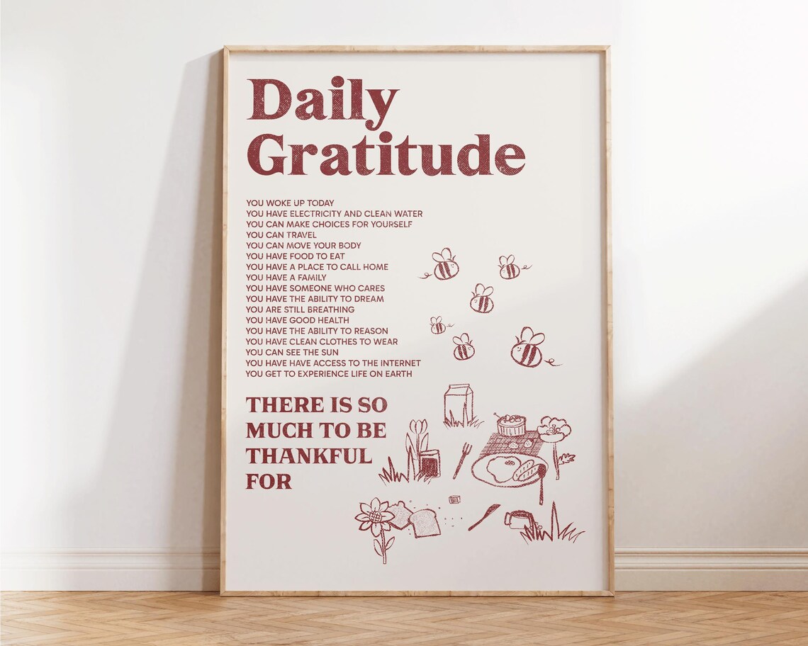 Daily Gratitude Affirmations List Warm Minimalist Quote Poster