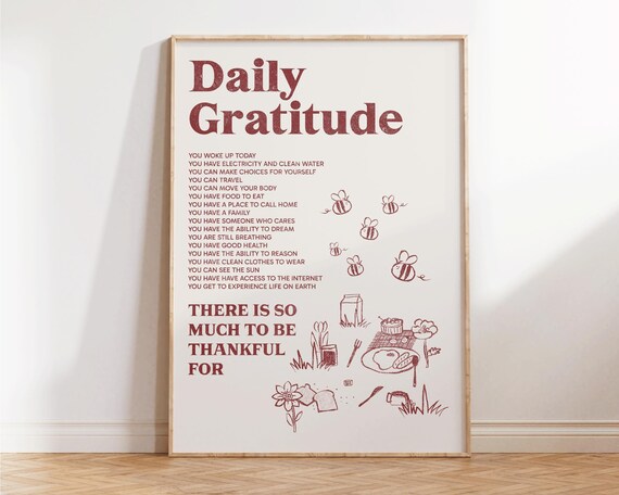 Daily Gratitude Print Selflove Wall Art Bedroom Decor Inspiring Motivational Quotes Gift Minimalist Retro Prints