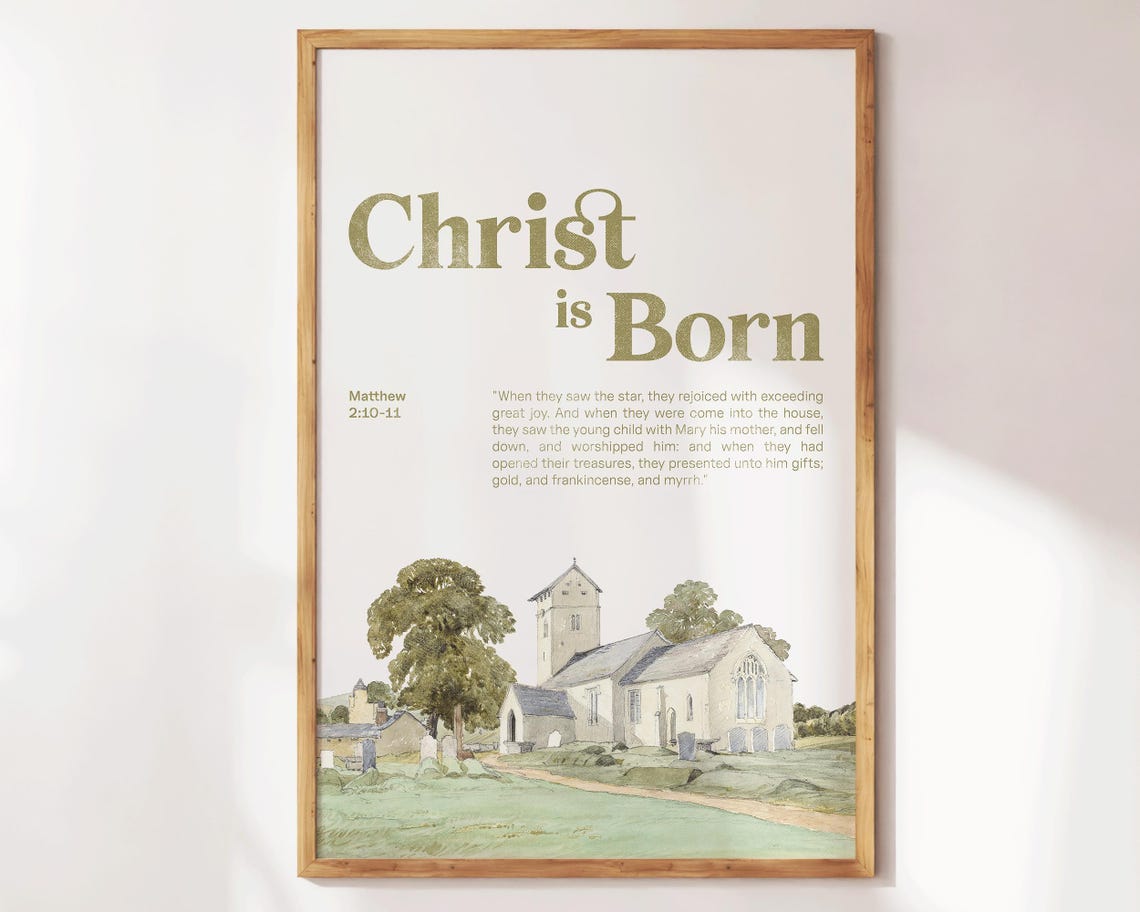 Christ Is Born Christmas Church Watercolor Bible Verse Poster