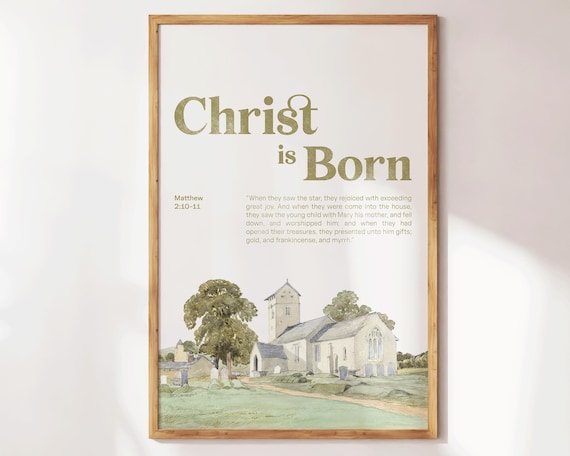 Christ Is Born Christmas Church Watercolor Bible Verse Poster