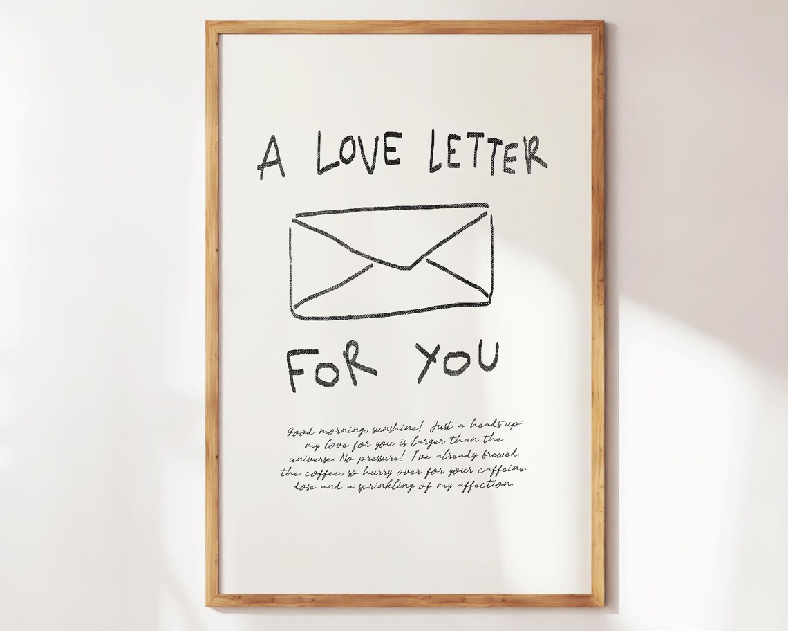 A Love Letter For You Hand Drawn Envelope Romantic Quote Art Poster