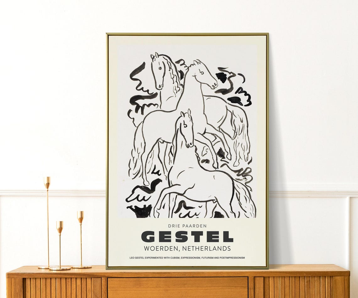 Leo Gestel Drie Paarden Three Horses Line Art Exhibition Poster