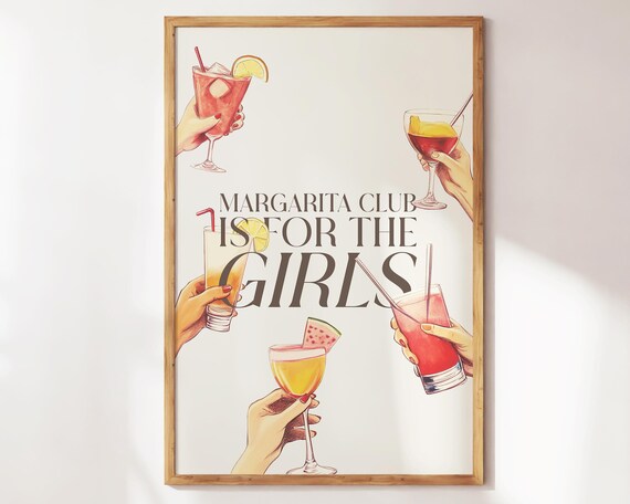 Margarita Club Is For The Girls Retro Cocktail Illustration Kitchen Poster