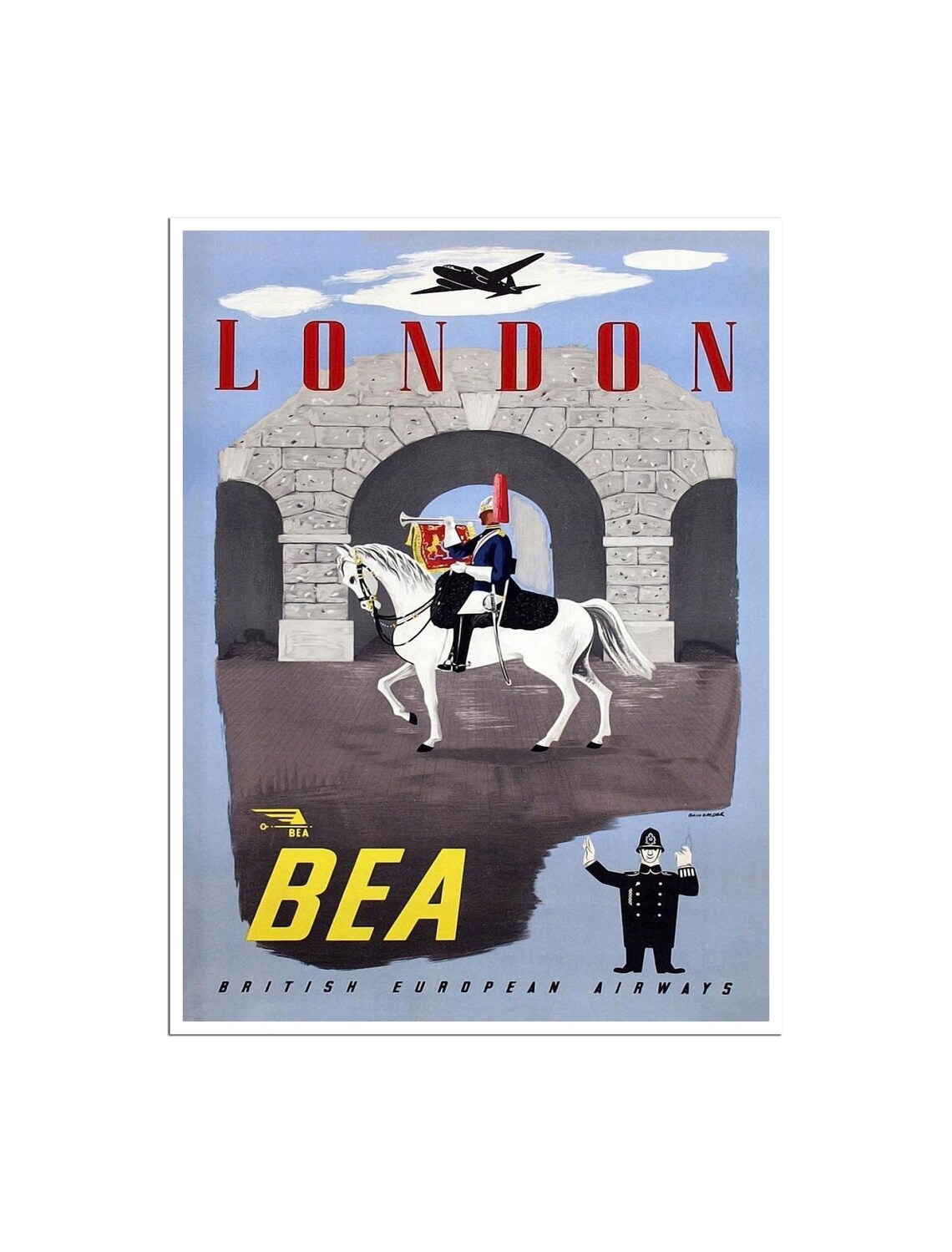 London BEA Horse Guard White Horse Vintage British Airline Poster