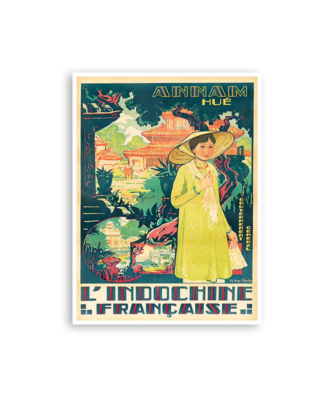 Annam Hue Vietnam Ao Dai Woman Temple Vintage Indochina Poster