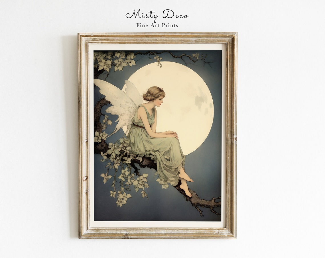 Fairy And Full Moon Nursery Art Print