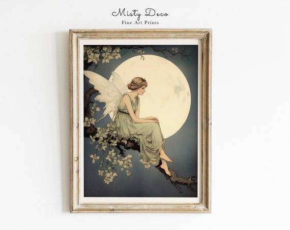 Fairy And Full Moon Nursery Art Print