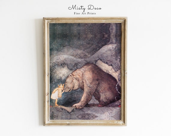 Princess Bella Kisses Bear Illustration Famous John Bauer Wall Art