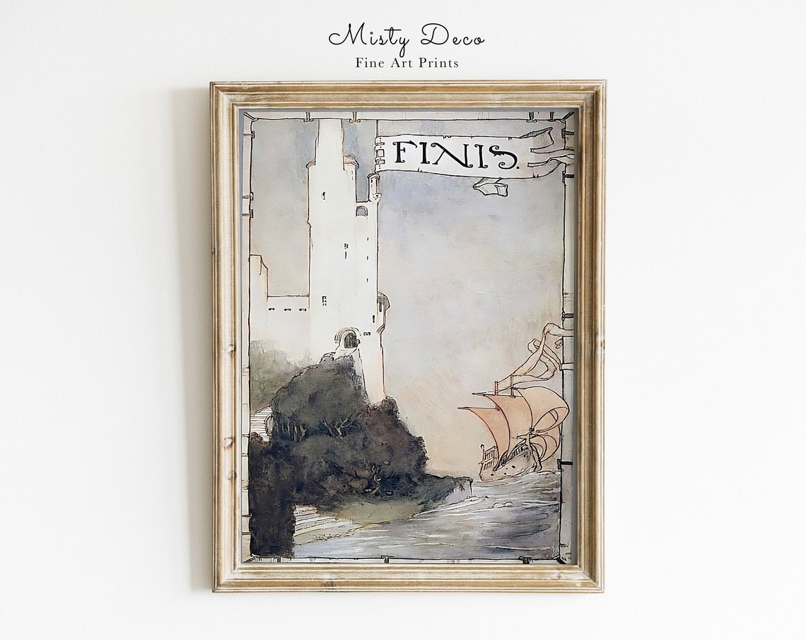 Finis White Tower Sailing Ship Fairy Tale Bookplate Vintage Print