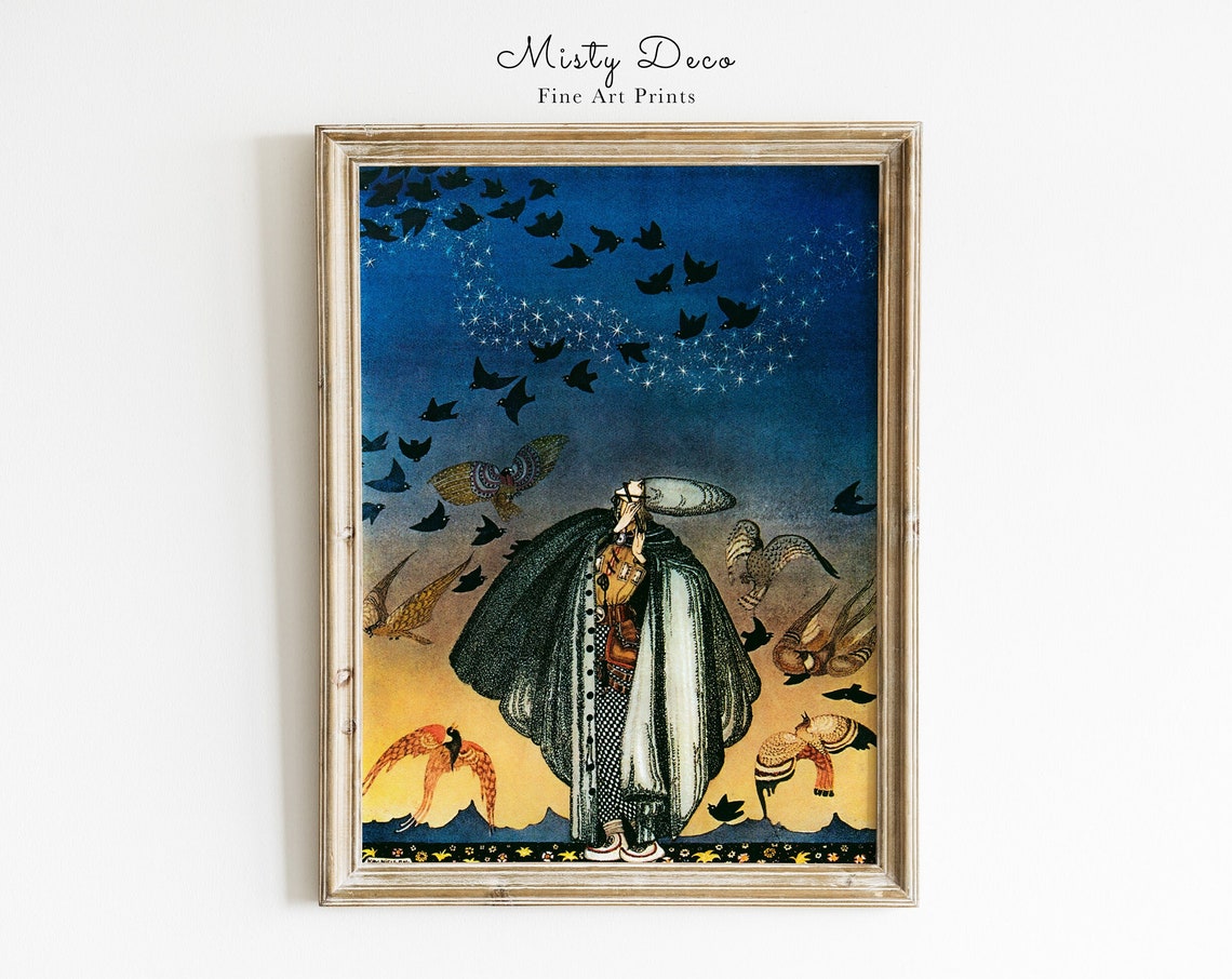 Kay Nielsen Tall Witch With Birds At Starry Dusk Fairytale Poster