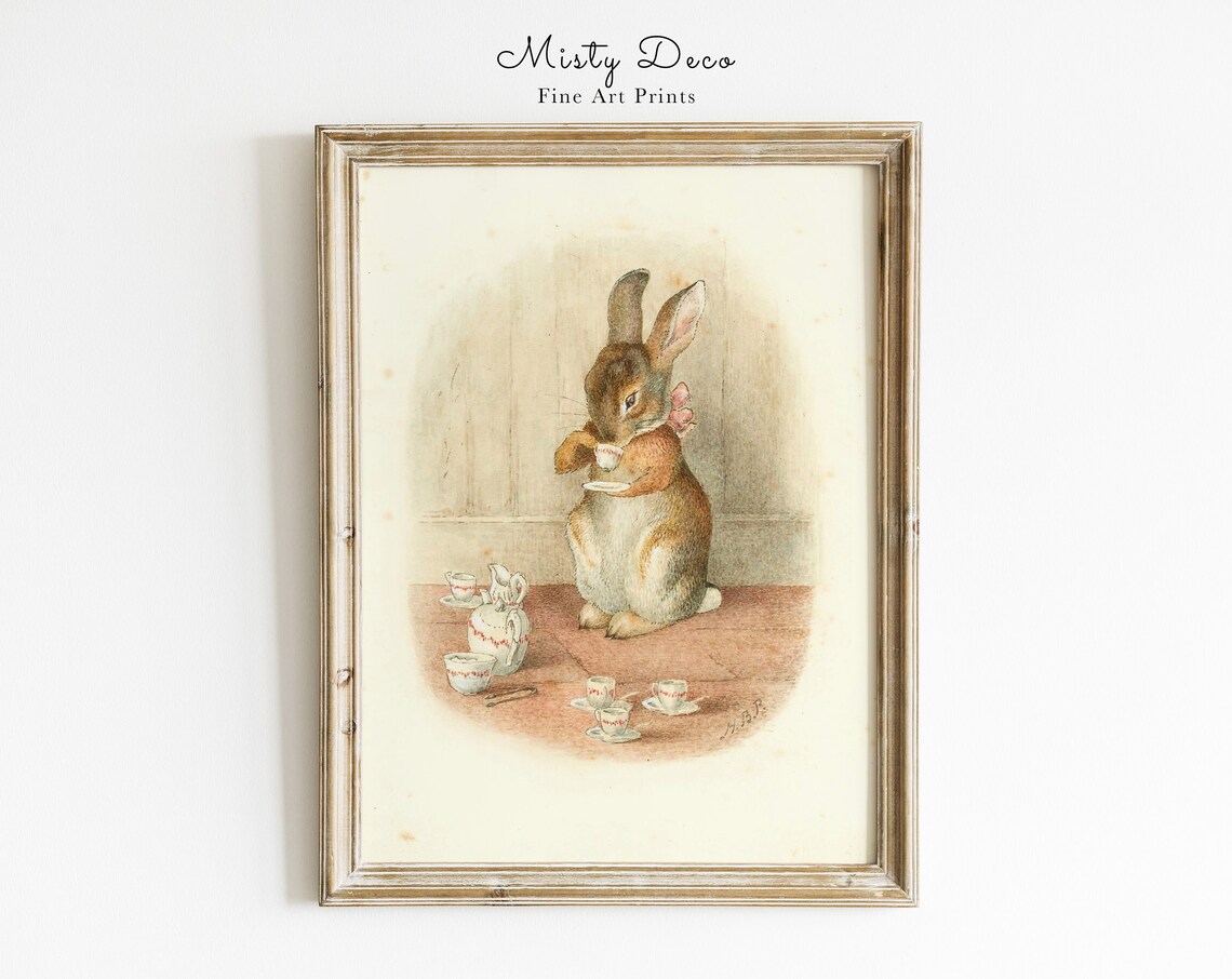 Rabbit Tea Party Illustration, Whimsical Nursery Art Print