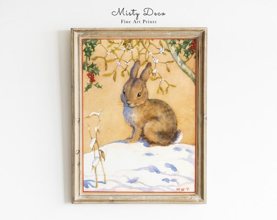 Cute Vintage Christmas Bunny Illustration By Margaret Tarrant Xmas Rabbit Nursery Wall Art Childrens Room Print