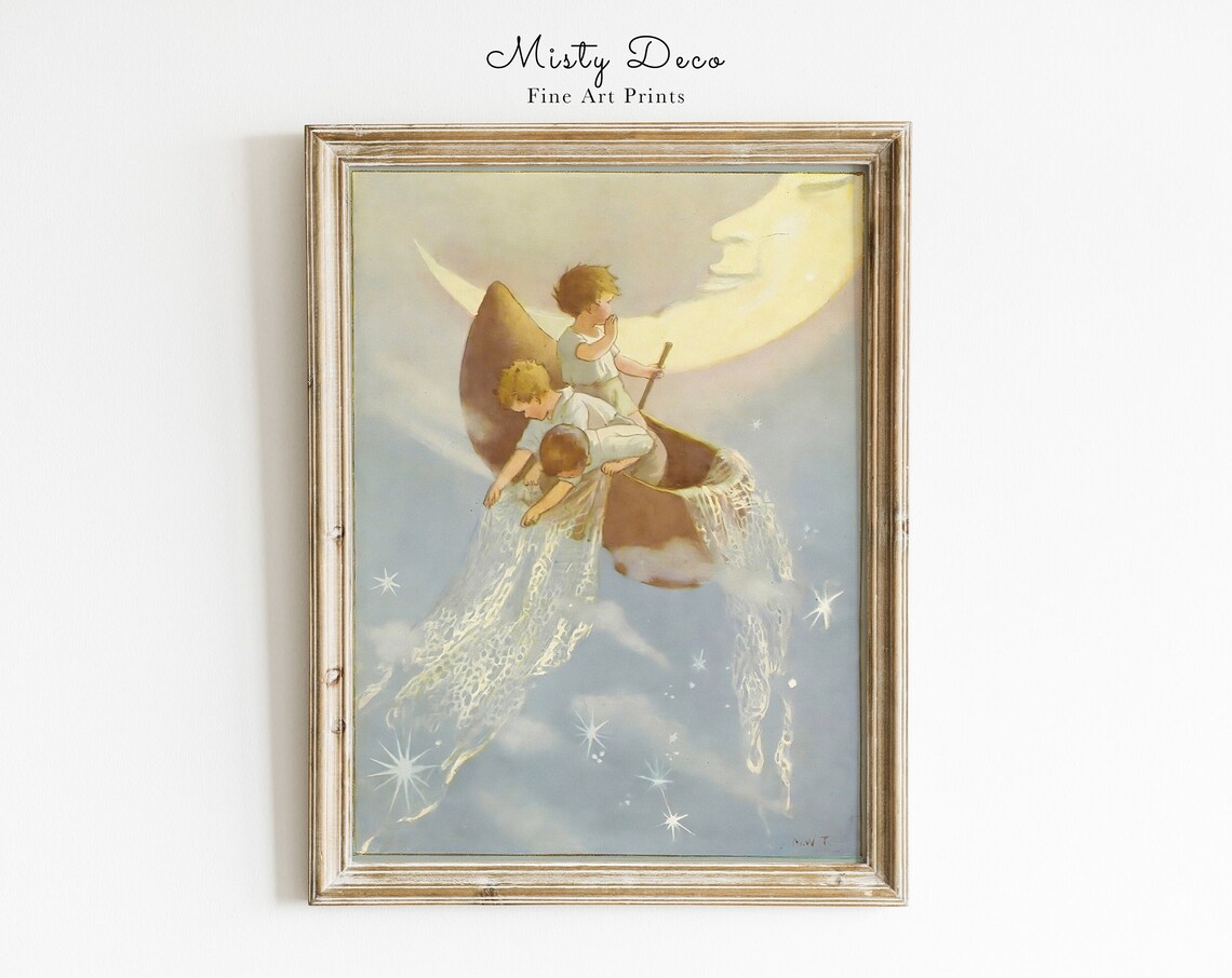 Vintage Moon and Stars Nursery Decor Art Print