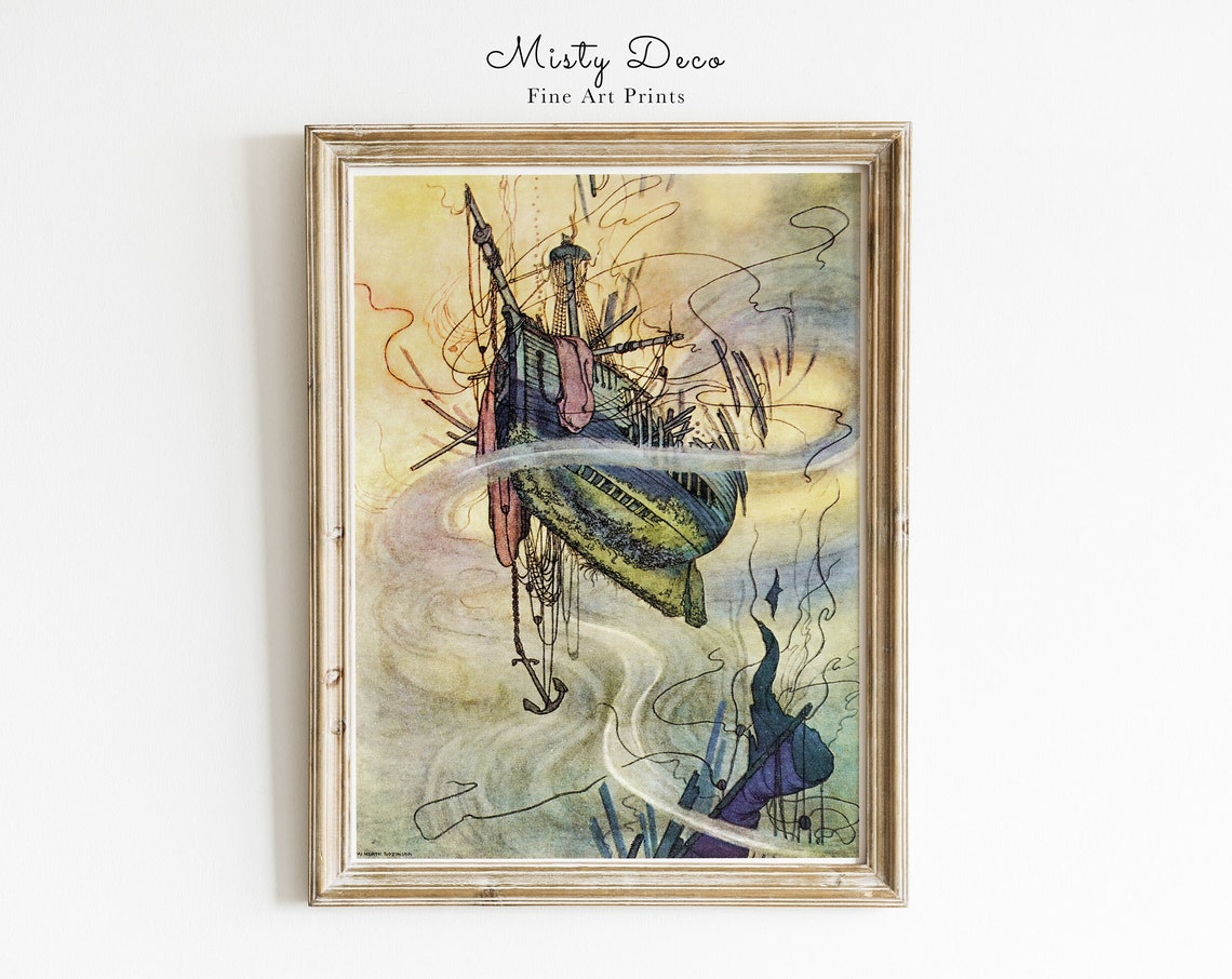 Classic William Heath Robinson Flying Ship Fantasy Art Print