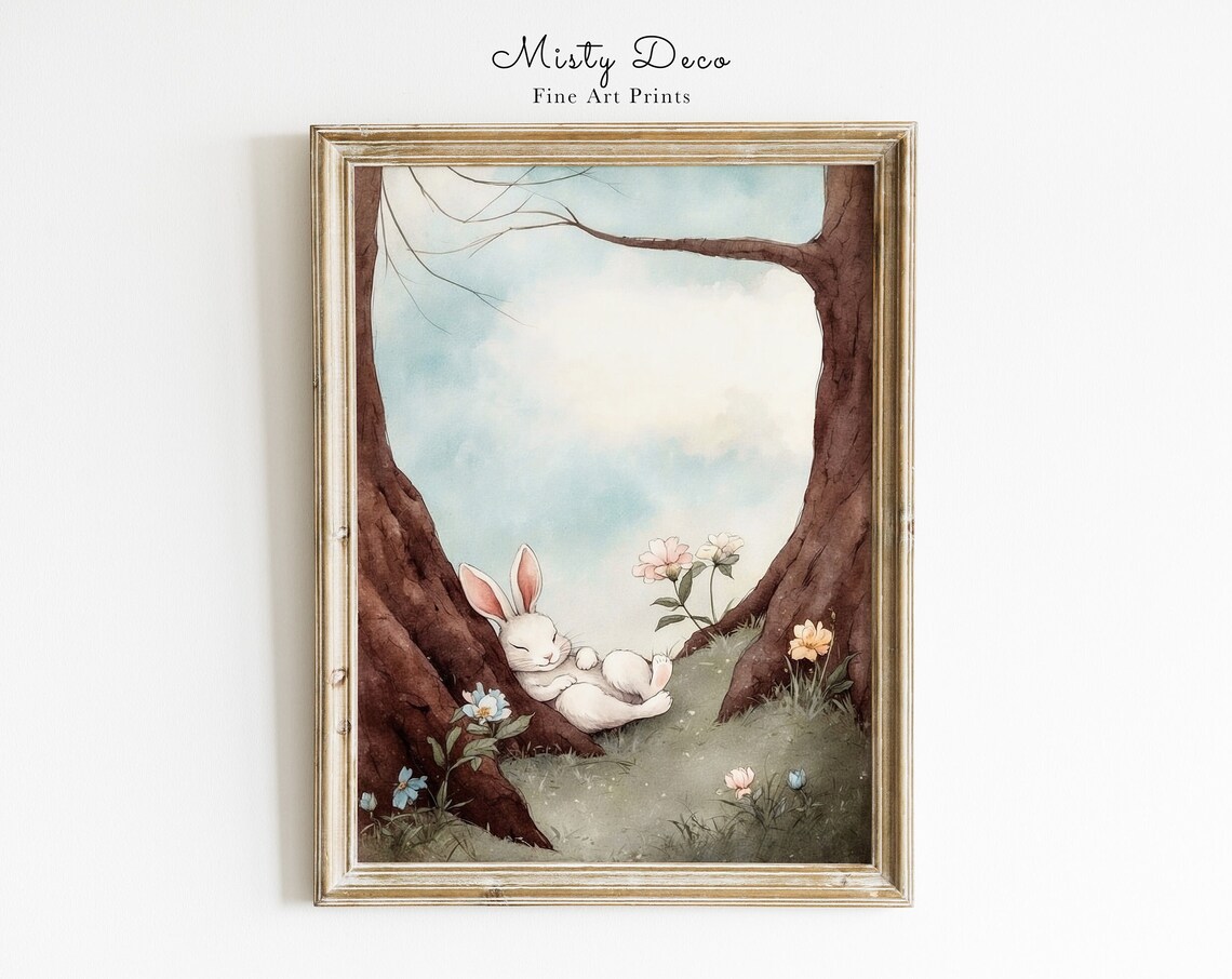 Cute Rabbit Nursery Art Print, Whimsical Watercolor