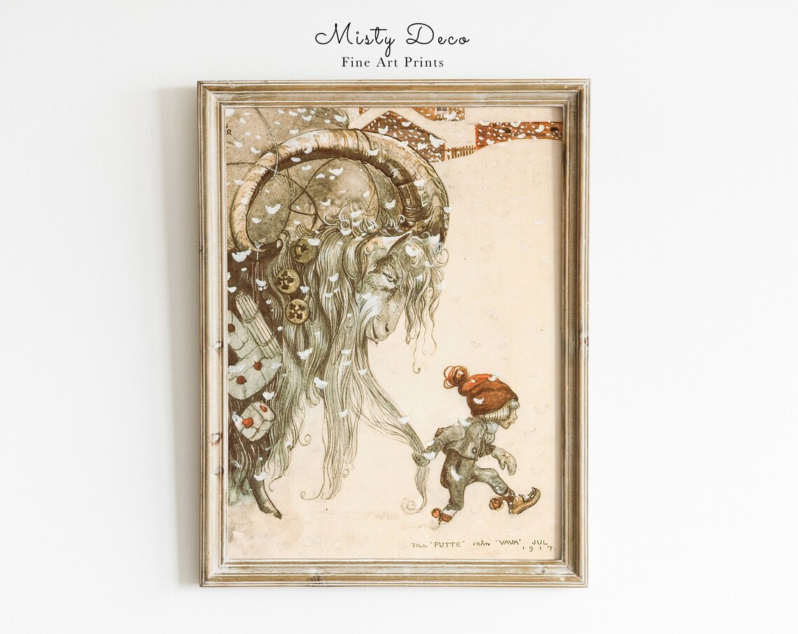John Bauer Little Boy and Goat Vintage Art Print