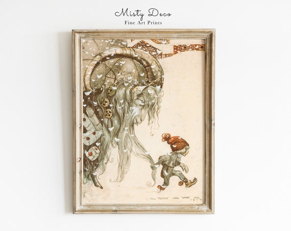 John Bauer Little Boy and Goat Vintage Art Print