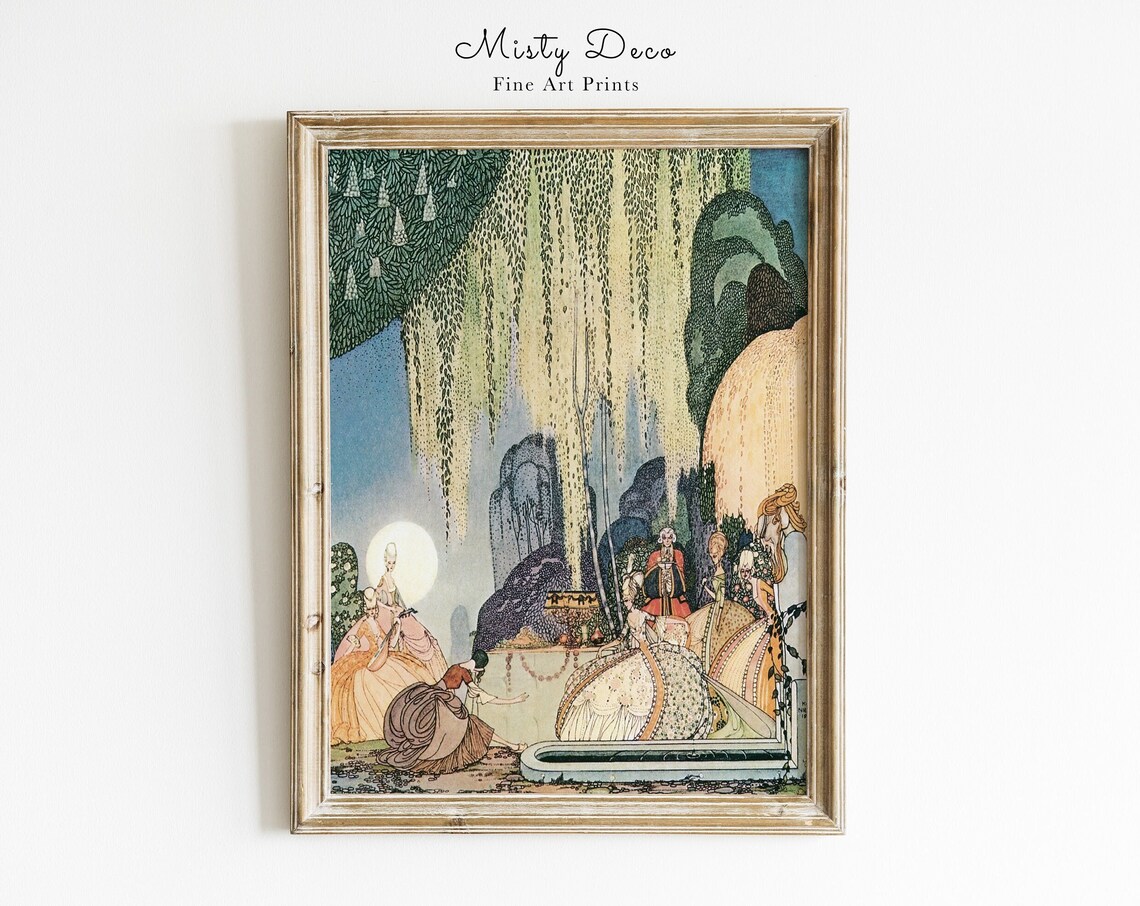Dancing Princesses In Garden, Art Deco Print