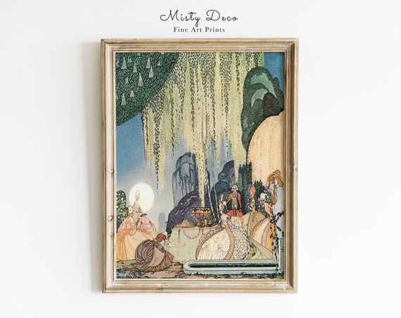 Dancing Princesses In Garden, Art Deco Print