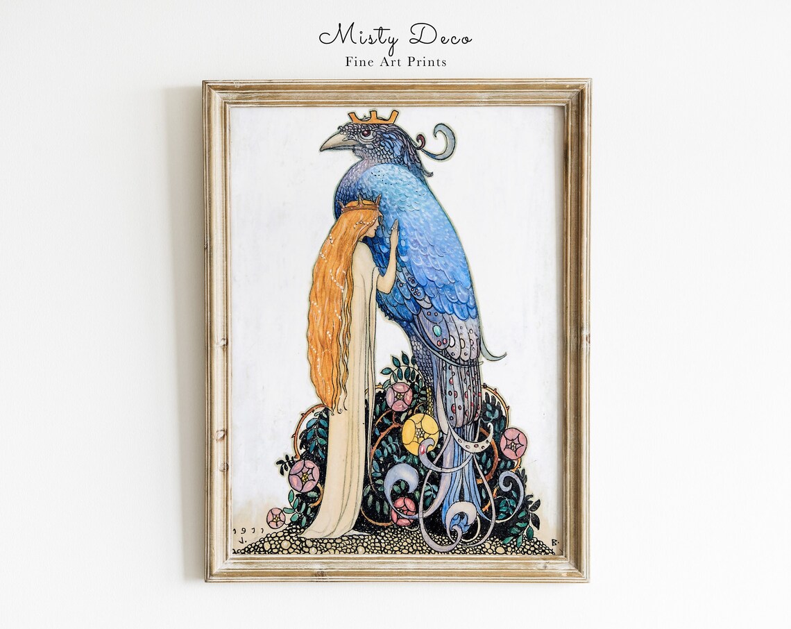 Art Nouveau Blue Bird Fairy Tale Princess Vintage Fine Art Print