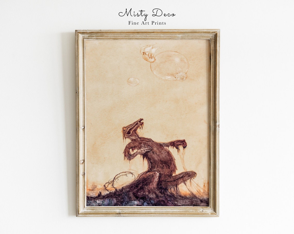 Rare Fantasy Dragon Illustration By William M Timlin Fairy Tale Vintage Art Scifi Wall Old Science Fiction