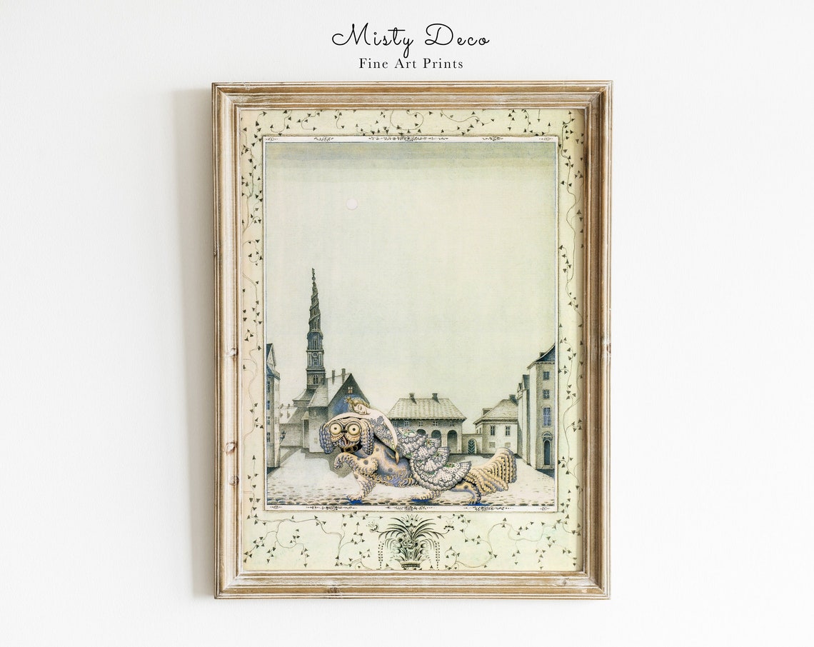 Whimsical Troll Creature Old Town Square Fairy Tale Vintage Print