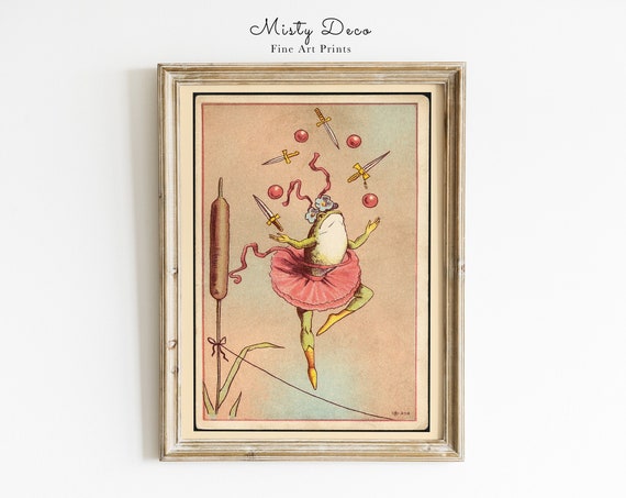 Frog Ballerina Vintage Illustration Funny Poster For Nursery