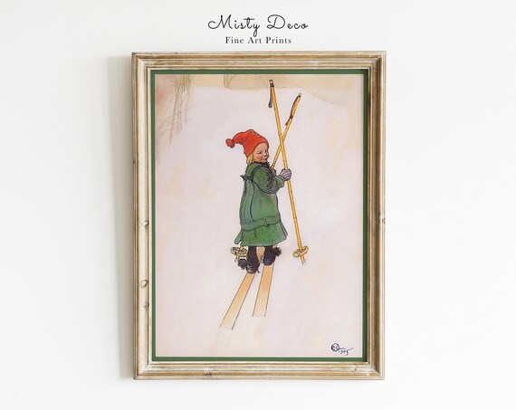 Carl Larsson Girl Skiing Vintage Christmas Illustration Poster