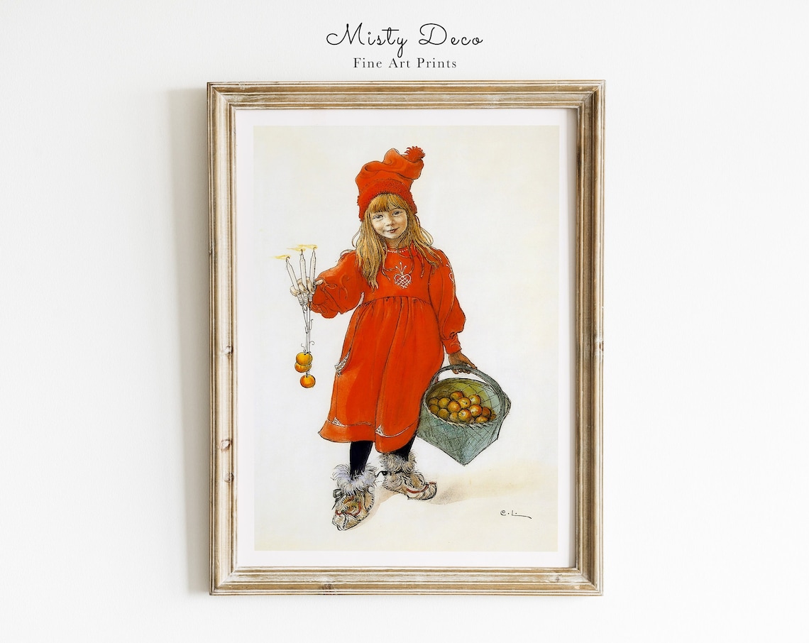 Vintage Christmas Illustration, Carl Larsson-Inspired Art Print