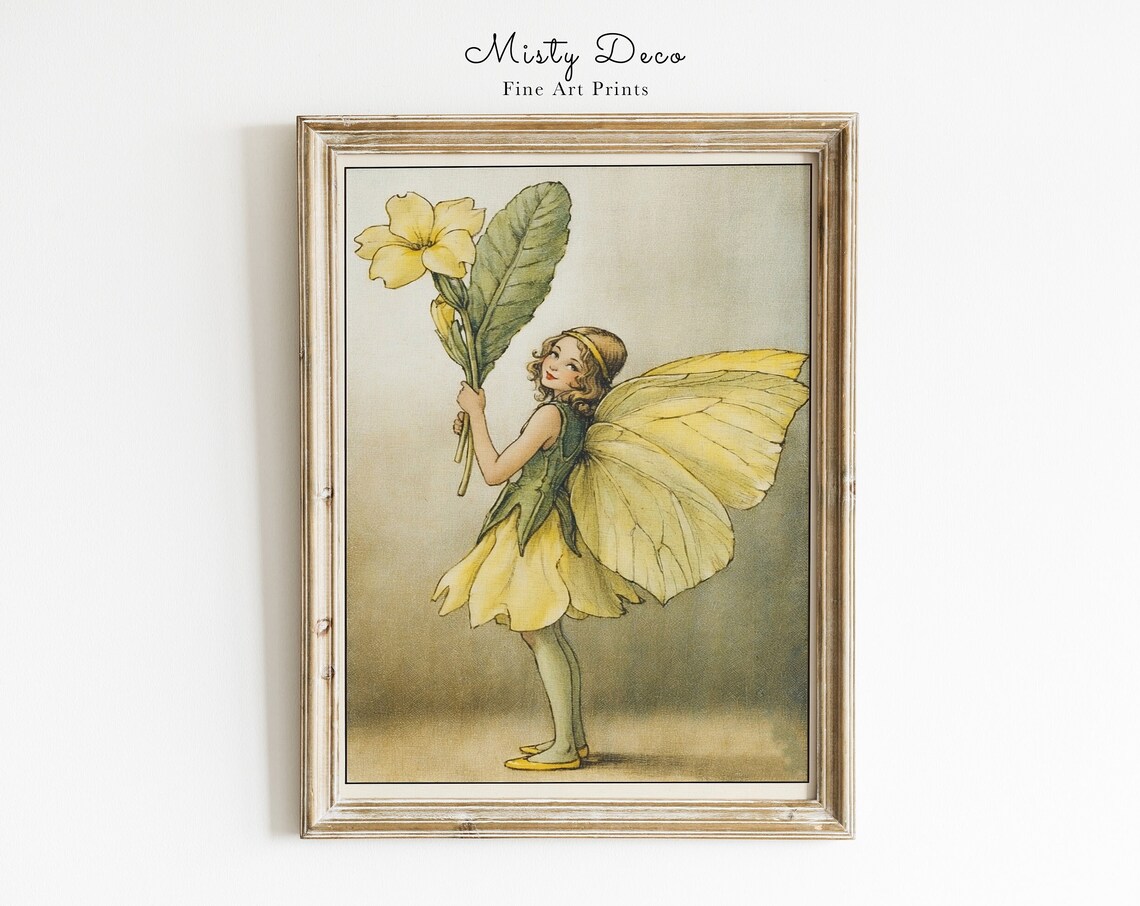 Flower Fairy Primrose Girl Vintage Botanical Illustration Poster