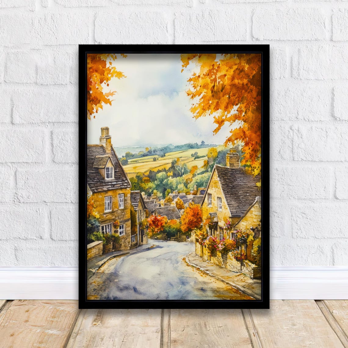 Broadway Watercolour Painting Poster Cotswolds England Wall Art Countryside Village Print Decor Gift For Uk Nature Lovers And Fans Of Scenic