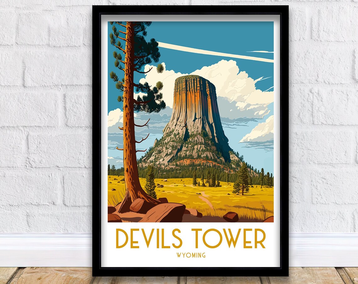 Devils Tower Wyoming National Monument Rock Pillar Travel Poster