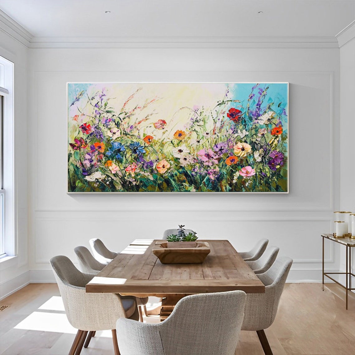 Wildflower Meadow Colorful Bloom Thick Impasto Panoramic Art Poster - Image 2