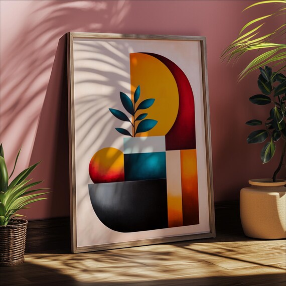 Geometric Plant Art Print Modern Color Block Botanical Design
