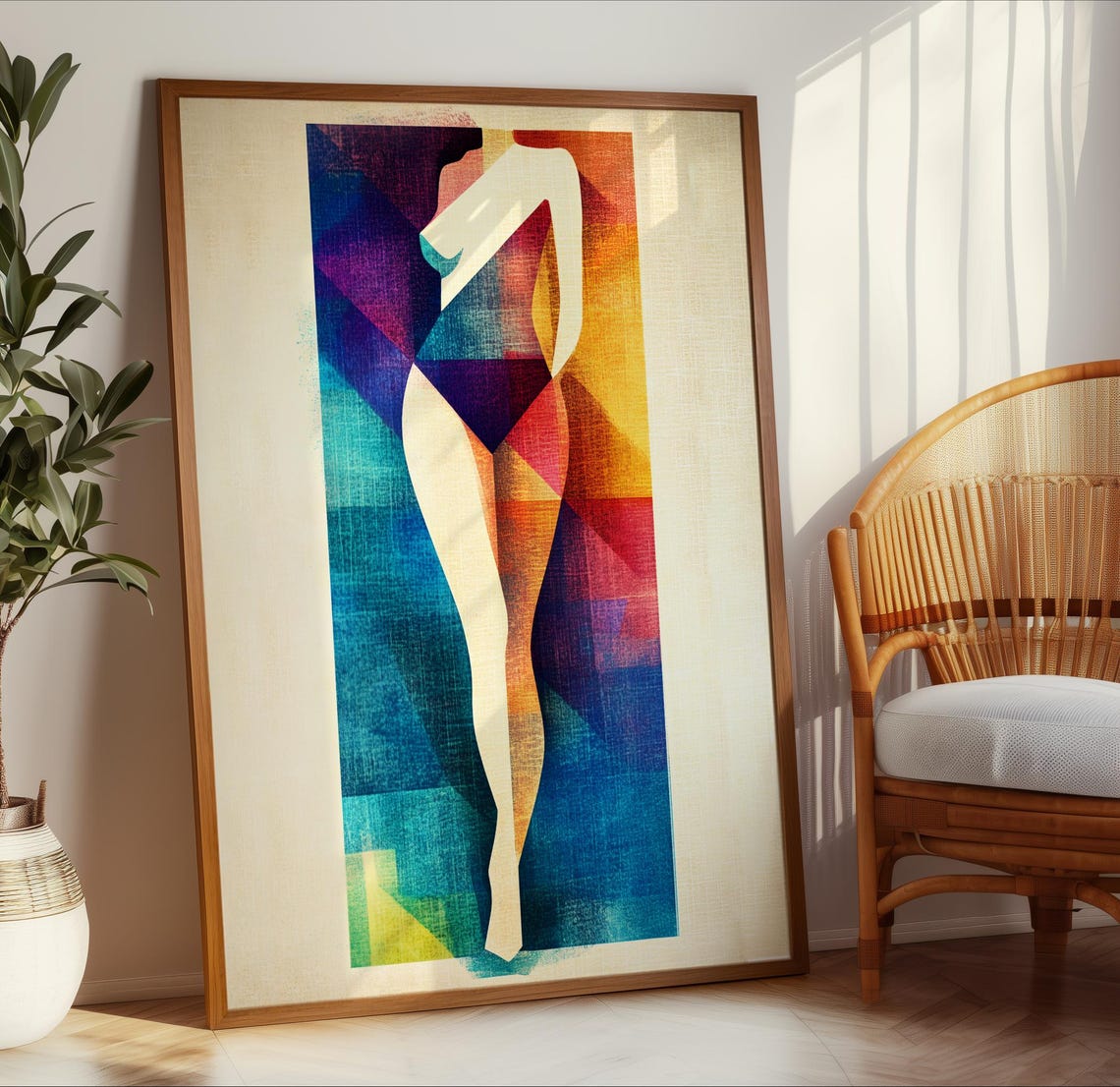 Abstract Female Silhouette Rainbow Geometric Blocks Figure Poster